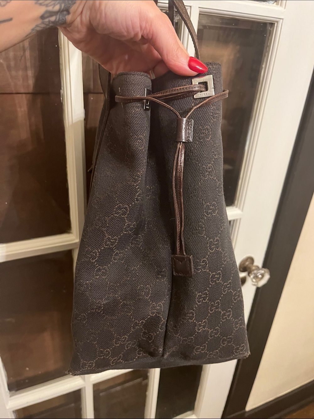 Gucci Brown Monogram Tote with Leather Straps - Picture 4 of 16